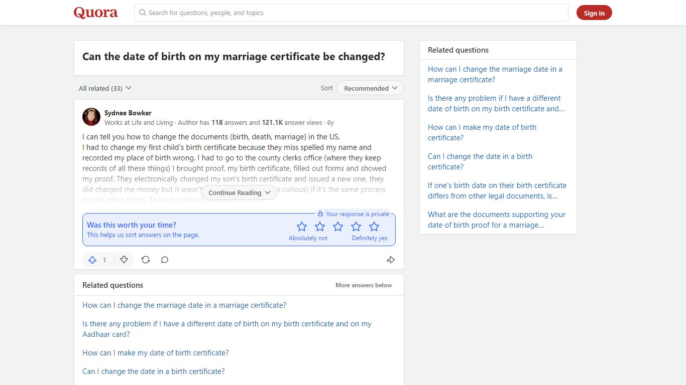 Can the date of birth on my marriage certificate be changed?